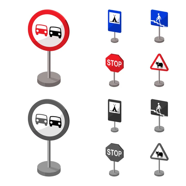 Yol işaretleri farklı türde karikatür, set koleksiyonu tasarım için tek renkli simgeler. Uyarı ve yasağı işaretler sembol stok web illüstrasyon vektör. — Stok Vektör