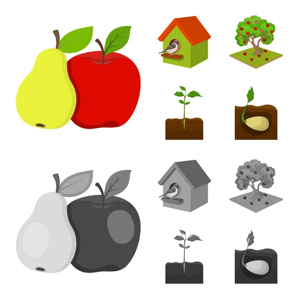 Garden, farming, nature and other web icon in cartoon, monochrome style. Посадка, корневище, стебель, стебель в комплекте . — стоковый вектор