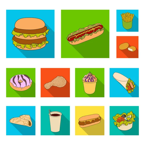 Fast food flat icons in set collection for design.Food from semi-finished products vector symbol stock web illustration. — Stock Vector