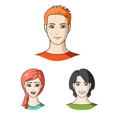 Set koleksiyonu tasarım için Avatar ve yüz karikatür simgeler. Bir kişi görünümü vektör simge stok web çizim.