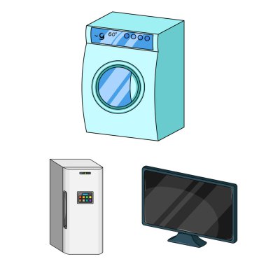 Akıllı ev aletleri set koleksiyonu tasarım için simgeleri karikatür. Modern ev aletleri sembol stok web illüstrasyon vektör.