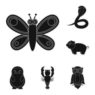 Bir gerçekçi olmayan hayvan siyah simgeler set koleksiyonu tasarım için. Oyuncak hayvanlar sembol stok web illüstrasyon vektör.