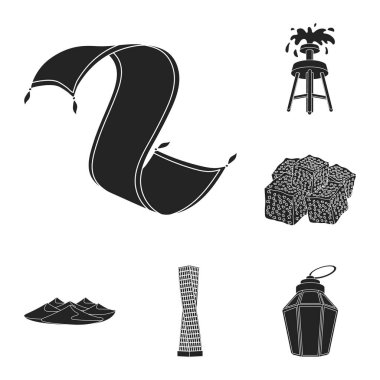 Ülke Birleşik Arap Emirlikleri siyah set koleksiyonu tasarım için simgeler. Turizm ve cazibe simge stok web illüstrasyon vektör.