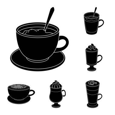 Set koleksiyonu tasarım için kahve siyah simgeler farklı türde. Kahve içecek vektör simge stok web çizim.