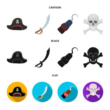 Korsan, haydut, kap, kanca. Korsanlar toplama simgeler çizgi film, siyah, düz stil vektör simge stok çizim web içinde ayarla..