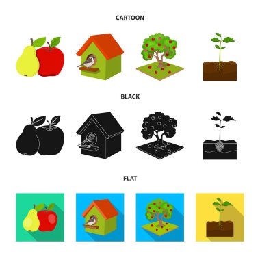 Bahçe, tarım, Doğa ve çizgi film, siyah, diğer web simge stil düz. Bitki, kök, kök, küme koleksiyon simgeler.