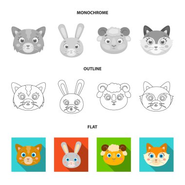 Kedi, tavşan, tilki, koyun. Hayvan namlu toplama simgeler koymak düz, anahat, tek renkli stil vektör simge stok çizim web.