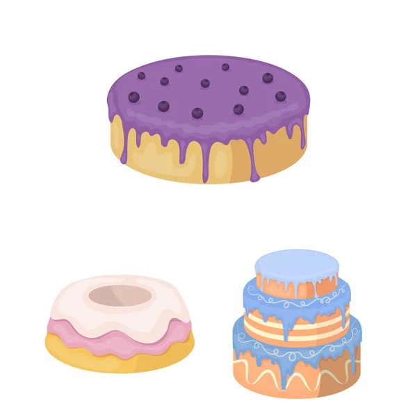 Iconos de dibujos animados de pastel y postre en la colección de conjuntos para el diseño. Pastel de vacaciones vector símbolo stock web ilustración . — Vector de stock