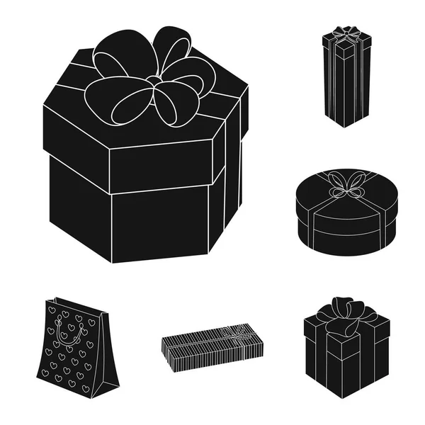 Presente e embalagem de ícones pretos na coleção de conjuntos para design.Colorful embalagem vetor símbolo web ilustração . — Vetor de Stock