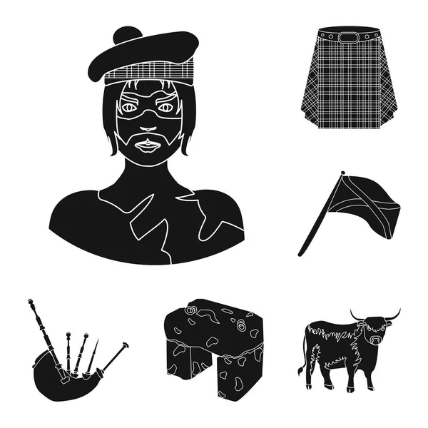 País Escocia iconos negros en la colección de conjuntos para el diseño. Turismo, cultura y tradición vector símbolo stock web ilustración . — Vector de stock