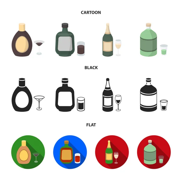 Liquor chocolate, champagne, absinthe, herbal liqueur.Alcohol set collection icons in cartoon, black, flat style vector symbol stock illustration web . — стоковый вектор