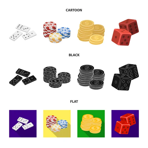 多米诺骨头, 一堆薯条, 一堆山, 玩积木。赌场和赌博集合图标在卡通, 黑色, 平面式矢量符号股票插画网站. — 图库矢量图片
