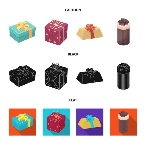 Caja de regalo con arco, bolsa de regalo.Regalos y certificados conjunto de iconos de la colección en dibujos animados, negro, estilo plano símbolo vectorial stock illustration web . — Vector de stock