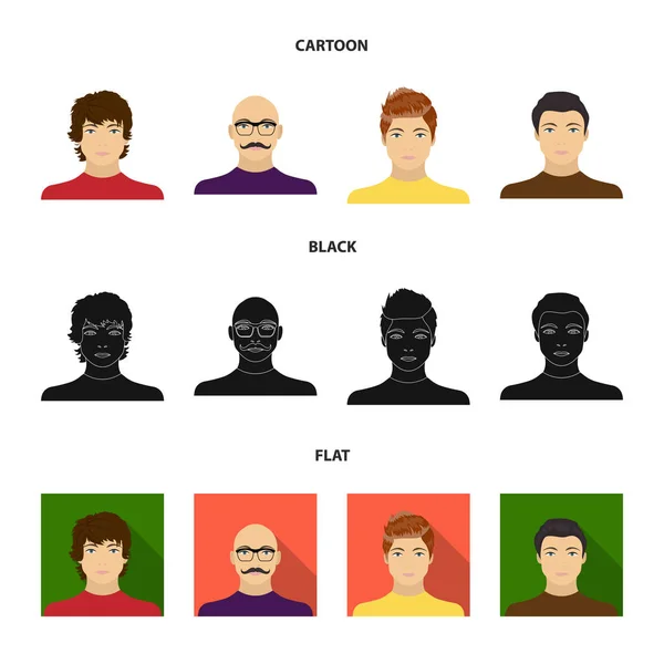 The appearance of the young guy, the face of a bald man with a mustache in his glasses. Face and appearance set collection icons in cartoon,black,flat style vector symbol stock illustration web. — Stock Vector