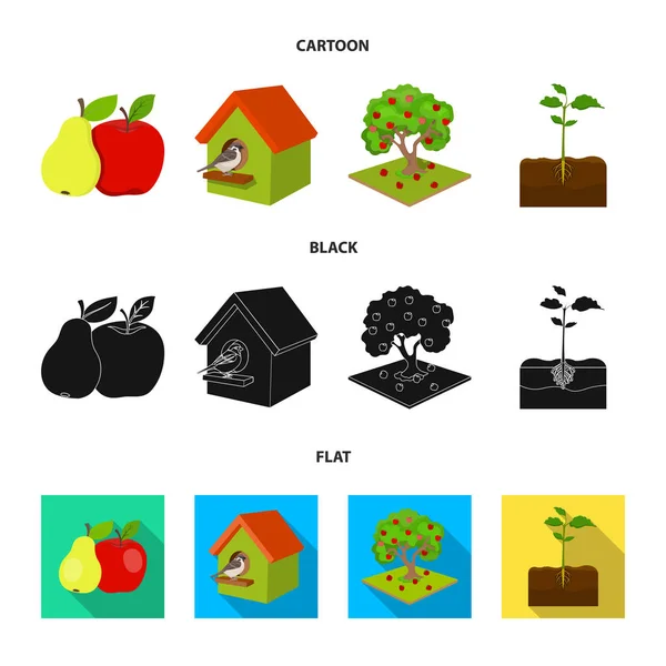 Jardin, agriculture, nature et autres icônes web en dessin animé, noir, style plat. Plante, racine, tige, icônes dans la collection set . — Image vectorielle