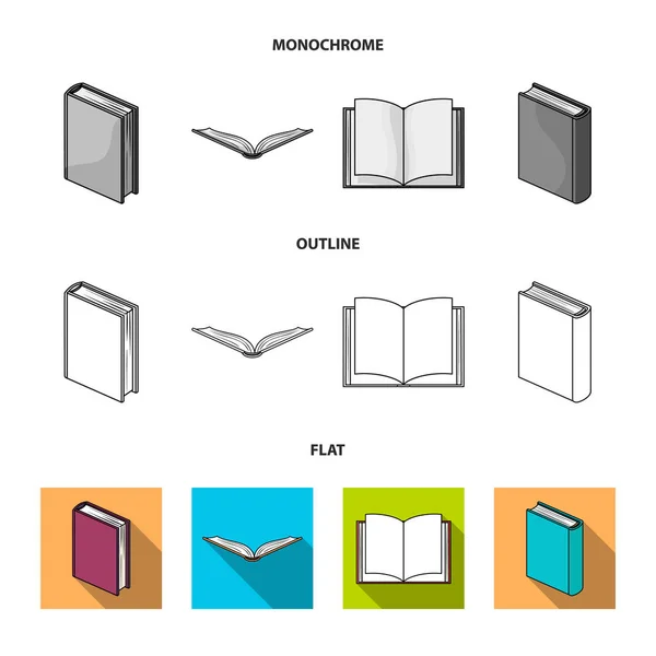 Olika typer av böcker. Böcker som samling ikoner i platt, skissera, svartvit stil vektor symbol stock illustration web. — Stock vektor