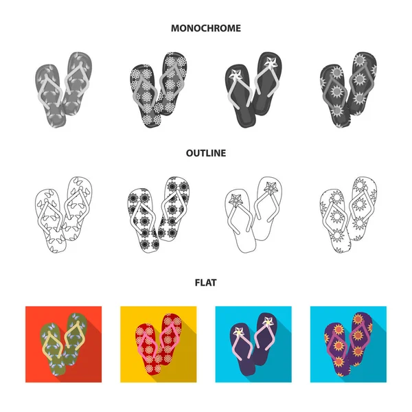 Tongs plates, contour, icônes monochromes dans la collection set pour le design. Chaussures de plage symbole vectoriel stock illustration web . — Image vectorielle