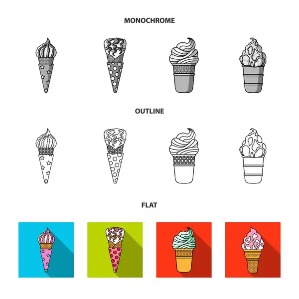 Sorvete em um pau, em um cone de waffle e outras espécies. Conjunto de sorvete ícones de coleção em liso, contorno, estilo monocromático símbolo vetorial ilustração web . — Vetor de Stock