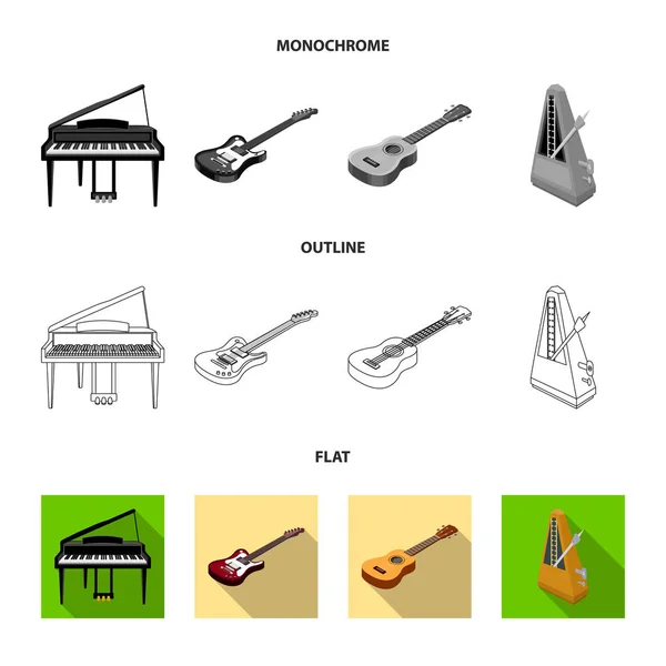 Instrument de musique plat, contour, icônes monochromes dans la collection set pour le design. String and Wind instrument isometric vector symbol stock web illustration . — Image vectorielle