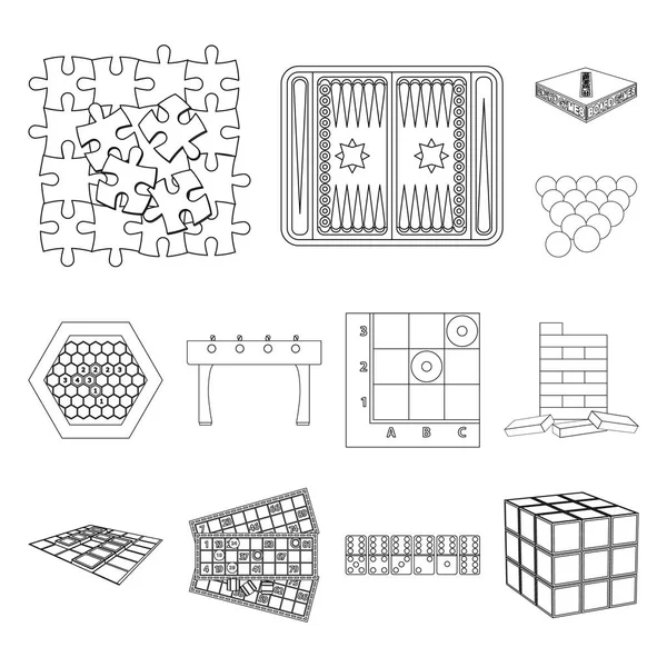 Iconos de esquema de juego de mesa en la colección de conjuntos para el diseño. Juego y entretenimiento vector símbolo stock web ilustración . — Archivo Imágenes Vectoriales