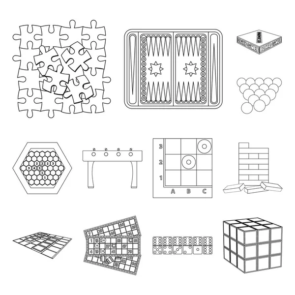 보드 게임 디자인에 대 한 설정된 컬렉션 개요 아이콘. 게임 및 엔터테인먼트 벡터 기호 재고 웹 일러스트 레이 션. — 스톡 벡터