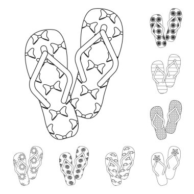 Parmak arası terlik set koleksiyonu tasarım için simgeleri anahat. Beach ayakkabı sembol stok web illüstrasyon vektör.