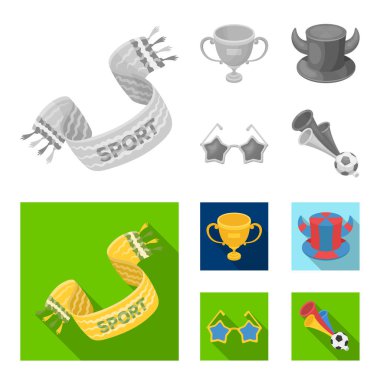 A scarf, a hat with horns and other attributes of the fans.Fans set collection icons in monochrome,flat style vector symbol stock illustration web.