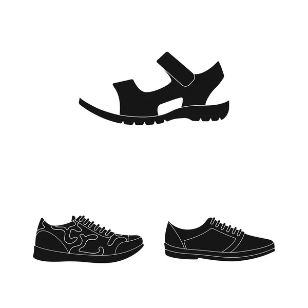 Farklı ayakkabı set koleksiyonu tasarım için simgeler siyah. Kadın ve erkek ayakkabı sembol stok web illüstrasyon vektör. — Stok Vektör