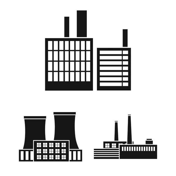 工厂和设施黑色图标集合中的设计。工厂和设备矢量符号库存 web 插图. — 图库矢量图片