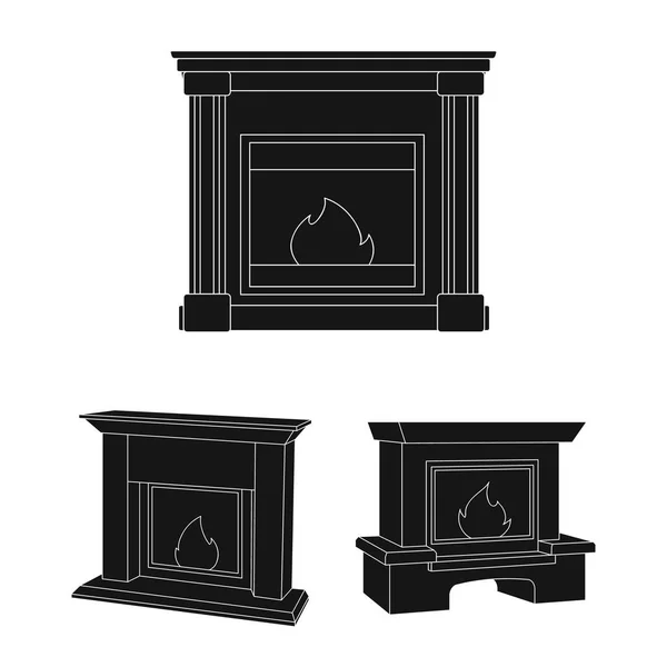 不同类型的壁炉黑色图标集合中的设计。壁炉建筑矢量符号股票网站插图. — 图库矢量图片