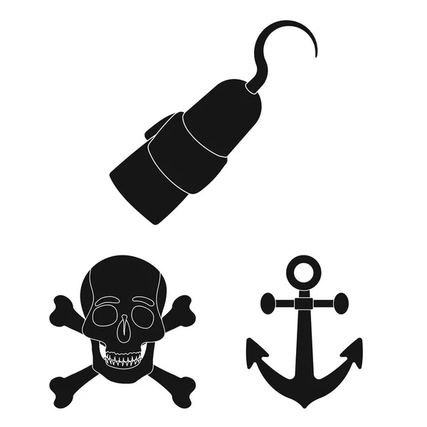 Piraten, Seeräuber schwarze Ikonen in Set-Kollektion für Design. Schätze, Attribute Vektor Symbol Stock Web Illustration. — Stockvektor