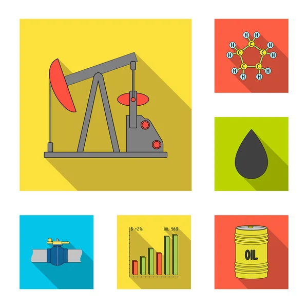 Iconos planos de la industria petrolera en la colección de conjuntos para el diseño. Equipo y producción de aceite vector símbolo stock web ilustración . — Vector de stock