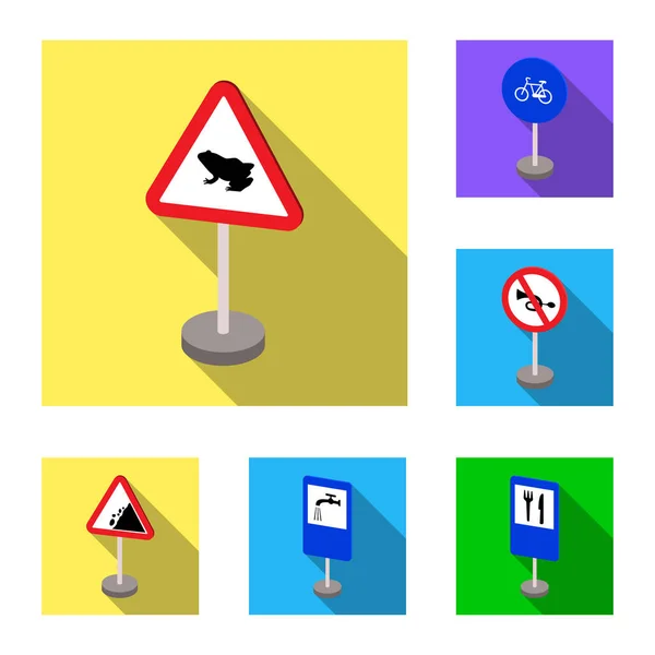 Different types of road signs flat icons in set collection for design. Warning and prohibition signs vector symbol stock web illustration. — Stock Vector