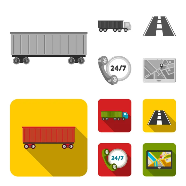 Rond de klok, weg, vrachtwagen vector Jps.Loqistic,set collectie iconen in monochroom, vlakke stijl symbool stock illustratie web. — Stockvector