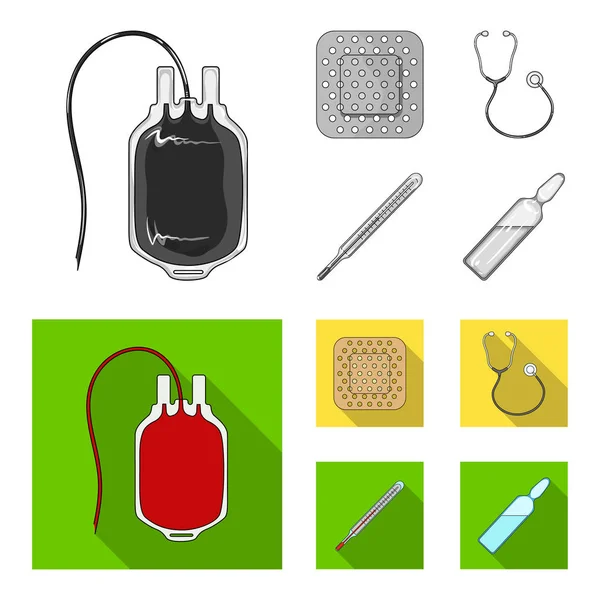 Pakiet z dawcy krwi i innych urządzeń. Medycyna zestaw kolekcji ikon w trybie monochromatycznym, www ilustracji symbol wektor płaski. — Wektor stockowy