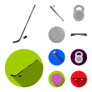 Sopayla beyzbol, kasları için ağırlık, oynamak, bir Bank için fitness için bir top top. Spor toplama simgeler tek renkli, düz, düz stil vektör simge stok çizim web içinde ayarla..