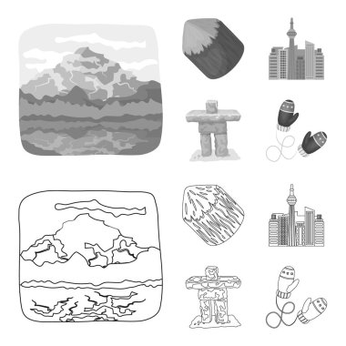 Göller, dağlar, kule Si-tr ve Canada.Canada diğer sembolleri anahat, tek renkli stil vektör simge stok çizim web simgeler ayarla.