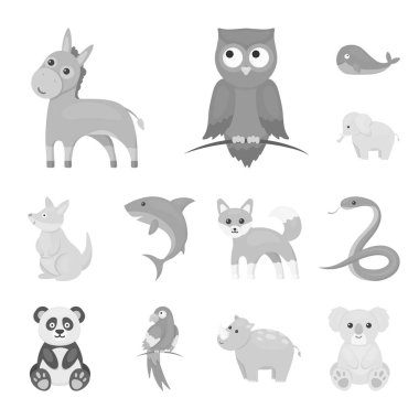 Bir gerçekçi olmayan hayvan tek renkli simgeler set koleksiyonu tasarım için. Oyuncak hayvanlar sembol stok web illüstrasyon vektör.