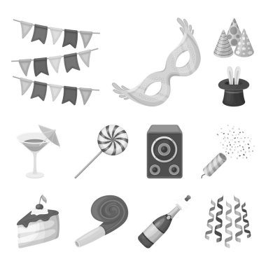 Parti, eğlence tek renkli simgeler set koleksiyonu tasarım için. Vektör simge stok web illüstrasyon kutlama ve tedavi.