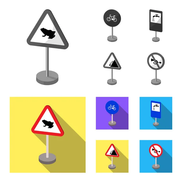 Different types of road signs monochrome,flat icons in set collection for design. Warning and prohibition signs vector symbol stock web illustration. — Stock Vector