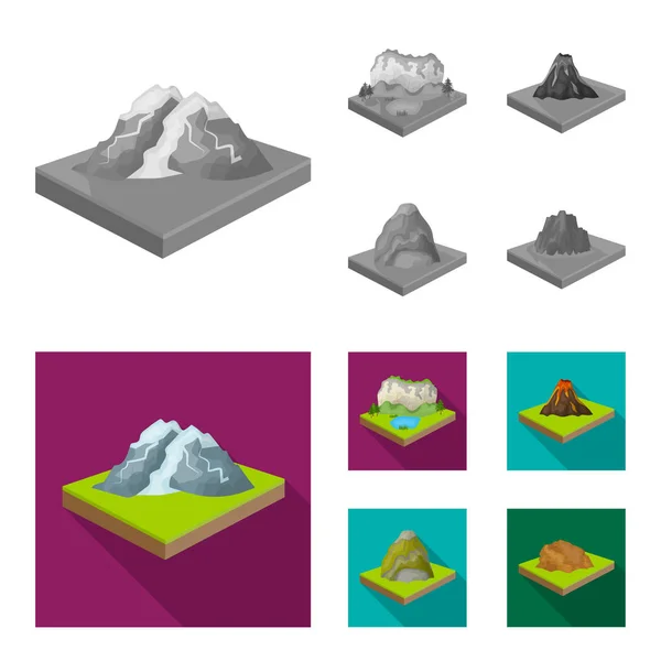 Mountains, rocks and landscape. Relief and mountains set collection icons in monochrome,flat style isometric vector symbol stock illustration web. — Stock Vector