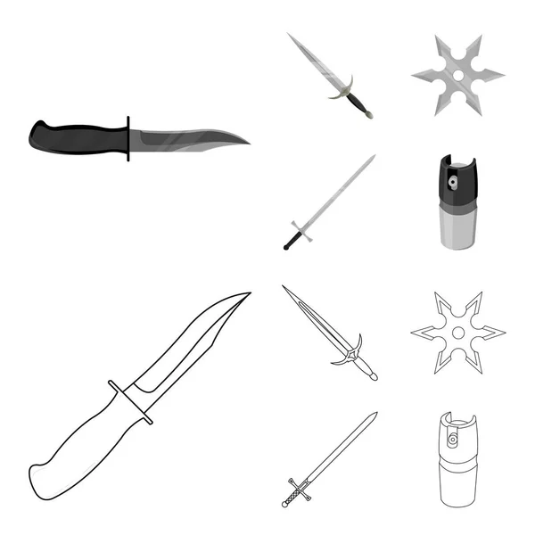 Espada, espada de dos manos, globo de gas, shuriken. Armas establecen iconos de colección en el contorno, el estilo monocromo vector símbolo stock ilustración web . — Vector de stock