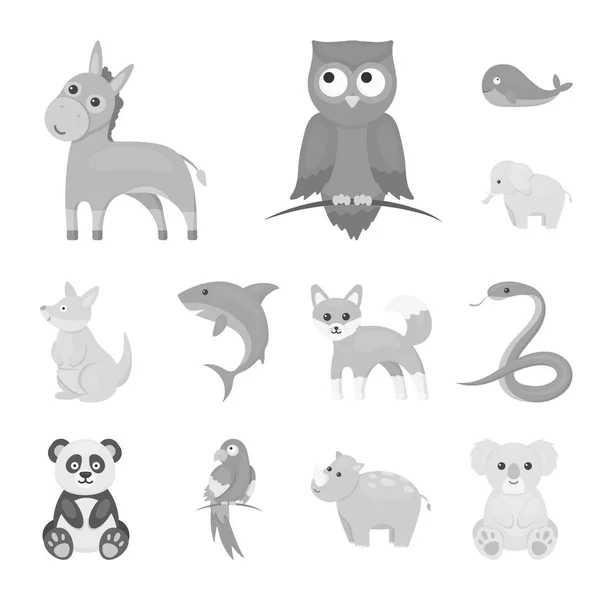 An unrealistic animal monochrome icons in set collection for design. Toy animals vector symbol stock web illustration. — Stock Vector