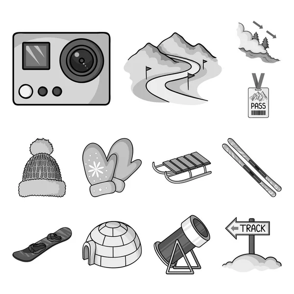 Estância de esqui e equipamentos ícones monocromáticos em coleção de conjuntos para design. Entretenimento e recreação vetor símbolo web ilustração . — Vetor de Stock