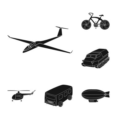 Set koleksiyonu tasarım için taşıma siyah simgeler farklı türleri. Araba ve gemi sembol stok web illüstrasyon vektör.