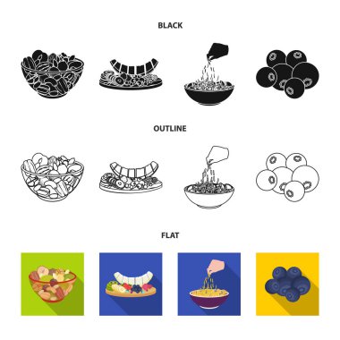 Çeşitli fındık, meyve ve diğer gıda. Yiyecek toplama simgeler karikatür tarzı vektör simge stok çizim web içinde ayarla..