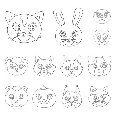 Ağızlıklar hayvanların set koleksiyonu tasarım için simgeleri anahat. Yerli ve vahşi hayvanlar sembol stok web illüstrasyon vektör.