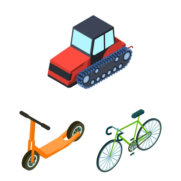 Verschillende soorten vervoer cartoon pictogrammen in set collectie voor design. Auto en schip isometrische symbool voorraad web vectorillustratie. — Stockvector