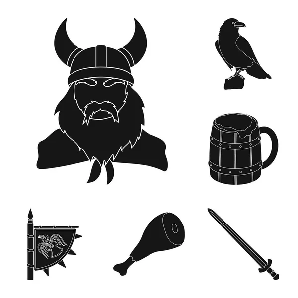 Викинги и Мбаппе продают черную икру в коллекции для обозначения векторного символа "Старый воин Скандинавии" . — стоковый вектор