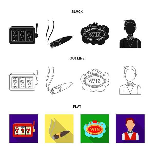 게임 기계 군대 인 산적 연기, 5 성급 호텔 sign, 조끼에 아마추어와 시가. 카지노와 도박 세트 컬렉션 아이콘 만화 스타일 벡터 기호 재고 일러스트 웹에서 — 스톡 벡터